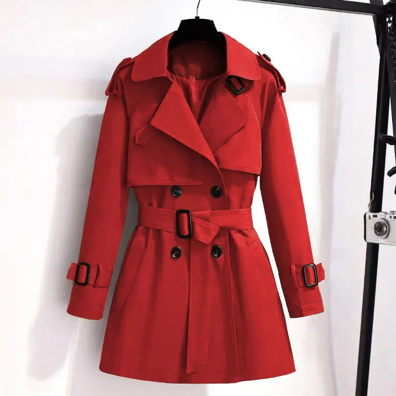 Short Belted Trench Coat with Double-Breasted Design