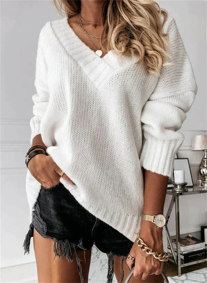 Casual Knit V-Neck Sweater for Women