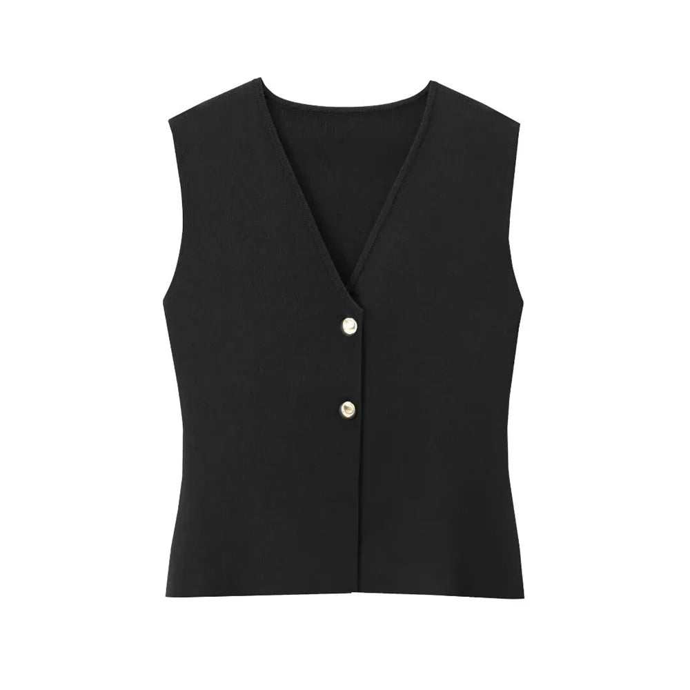 Elegant Sleeveless Tailored Button Vest for Women