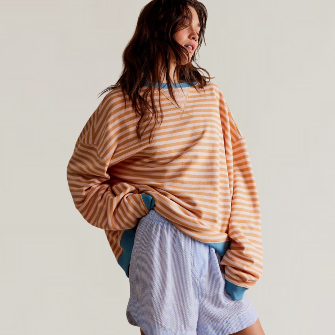 Oversized Striped Long Sleeve Tee for Women