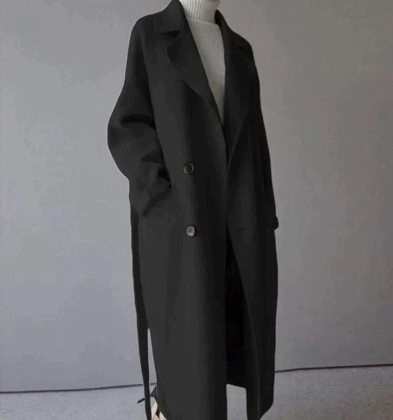 Oversized Wool-Blend Belted Coat with Wide Lapel