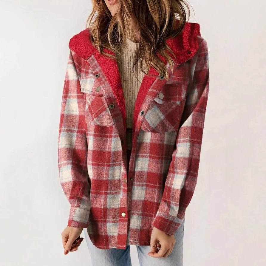 Plaid Sherpa-Lined Hooded Jacket for Women
