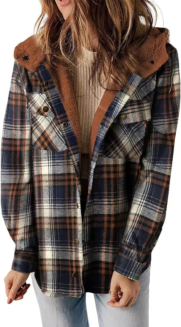 Plaid Sherpa-Lined Hooded Jacket for Women