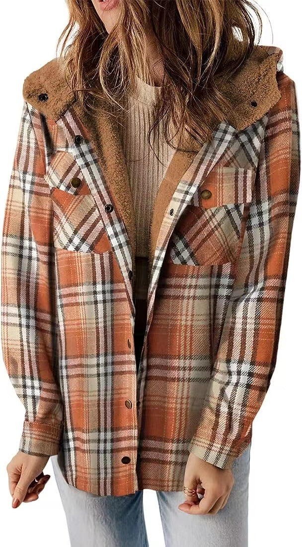 Plaid Sherpa-Lined Hooded Jacket for Women