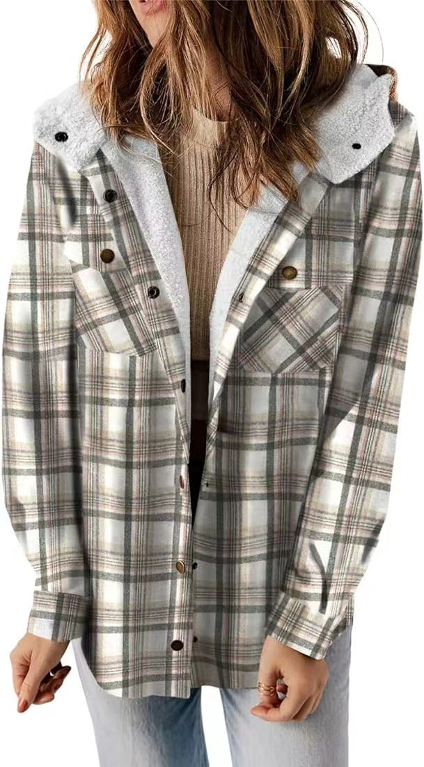 Plaid Sherpa-Lined Hooded Jacket for Women