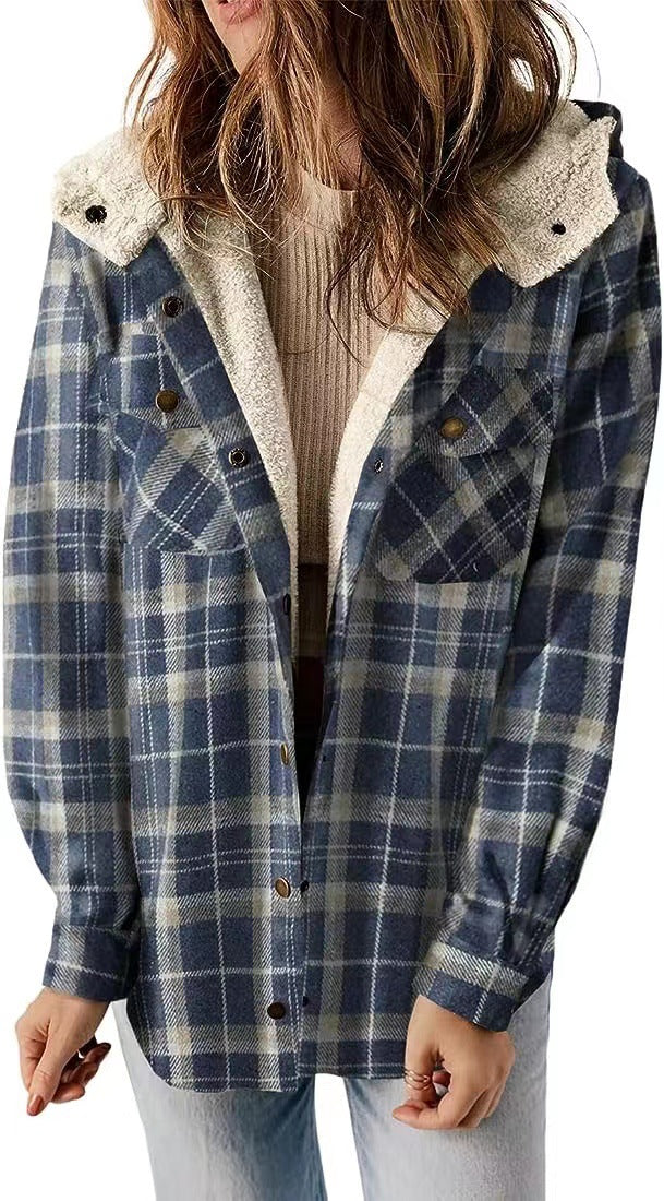 Plaid Sherpa-Lined Hooded Jacket for Women
