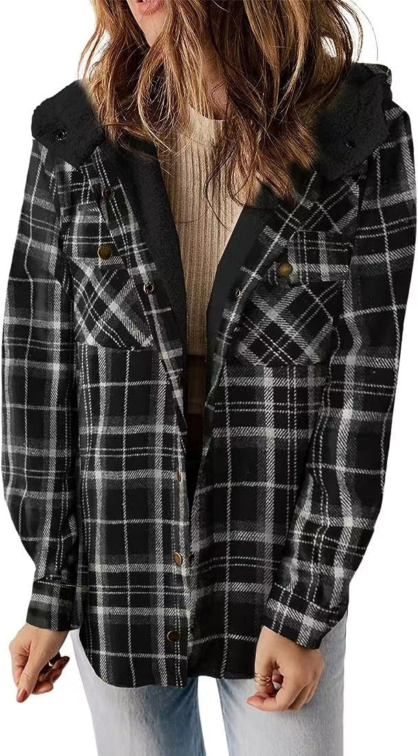 Plaid Sherpa-Lined Hooded Jacket for Women
