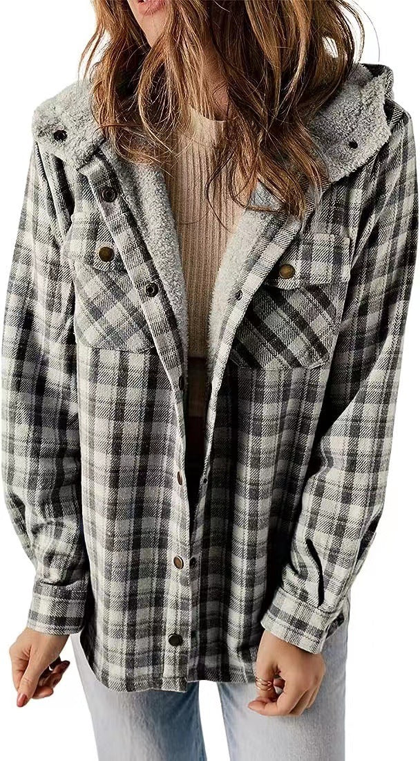 Plaid Sherpa-Lined Hooded Jacket for Women