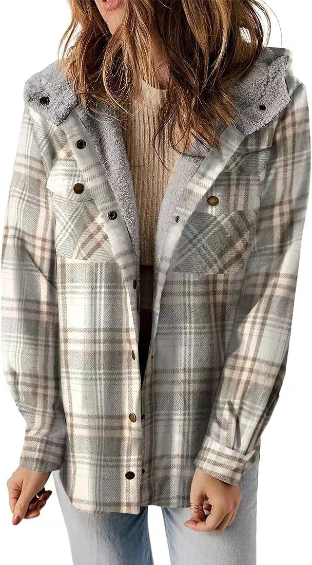 Plaid Sherpa-Lined Hooded Jacket for Women