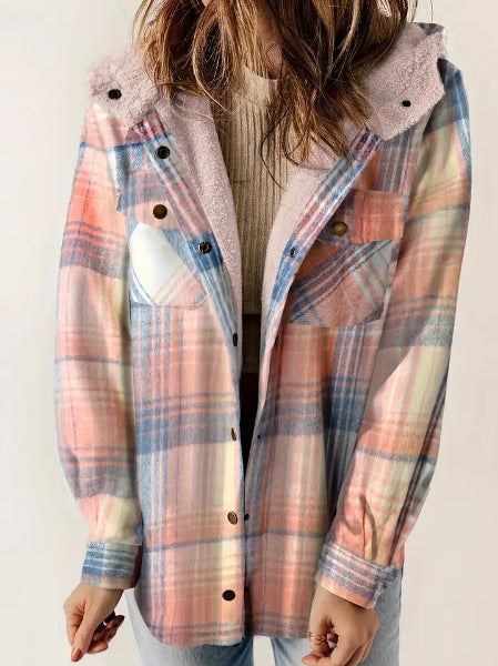 Plaid Sherpa-Lined Hooded Jacket for Women