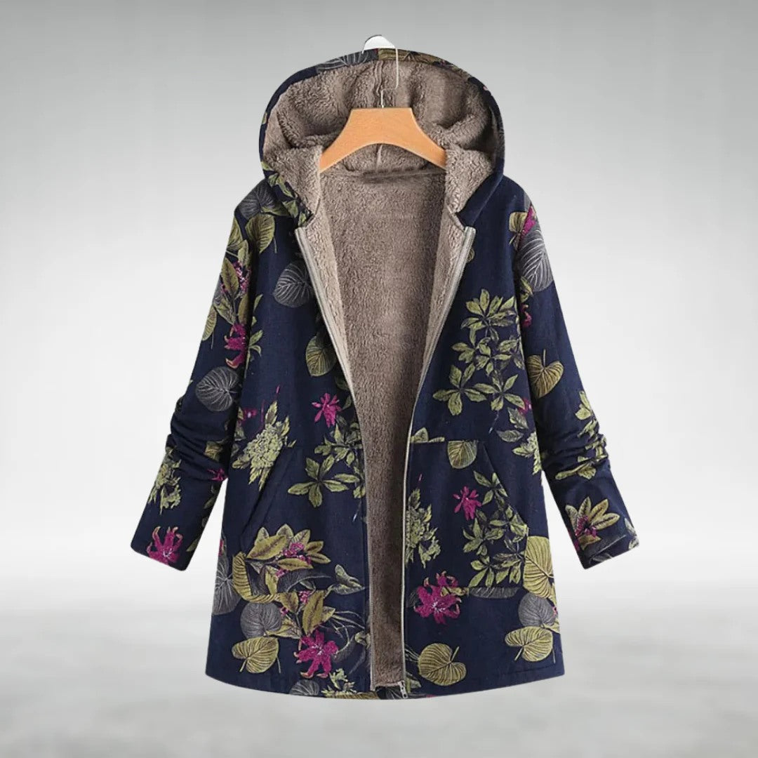 Floral Fleece-Lined Hooded Coat