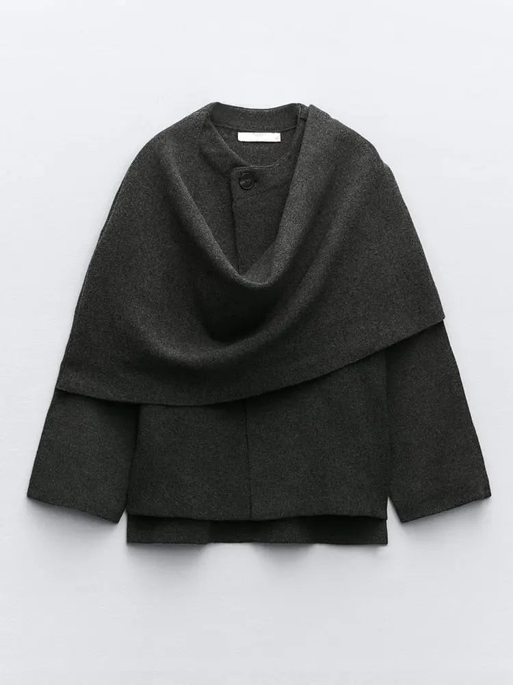 Elegant Asymmetrical Wool Blend Poncho Sweater