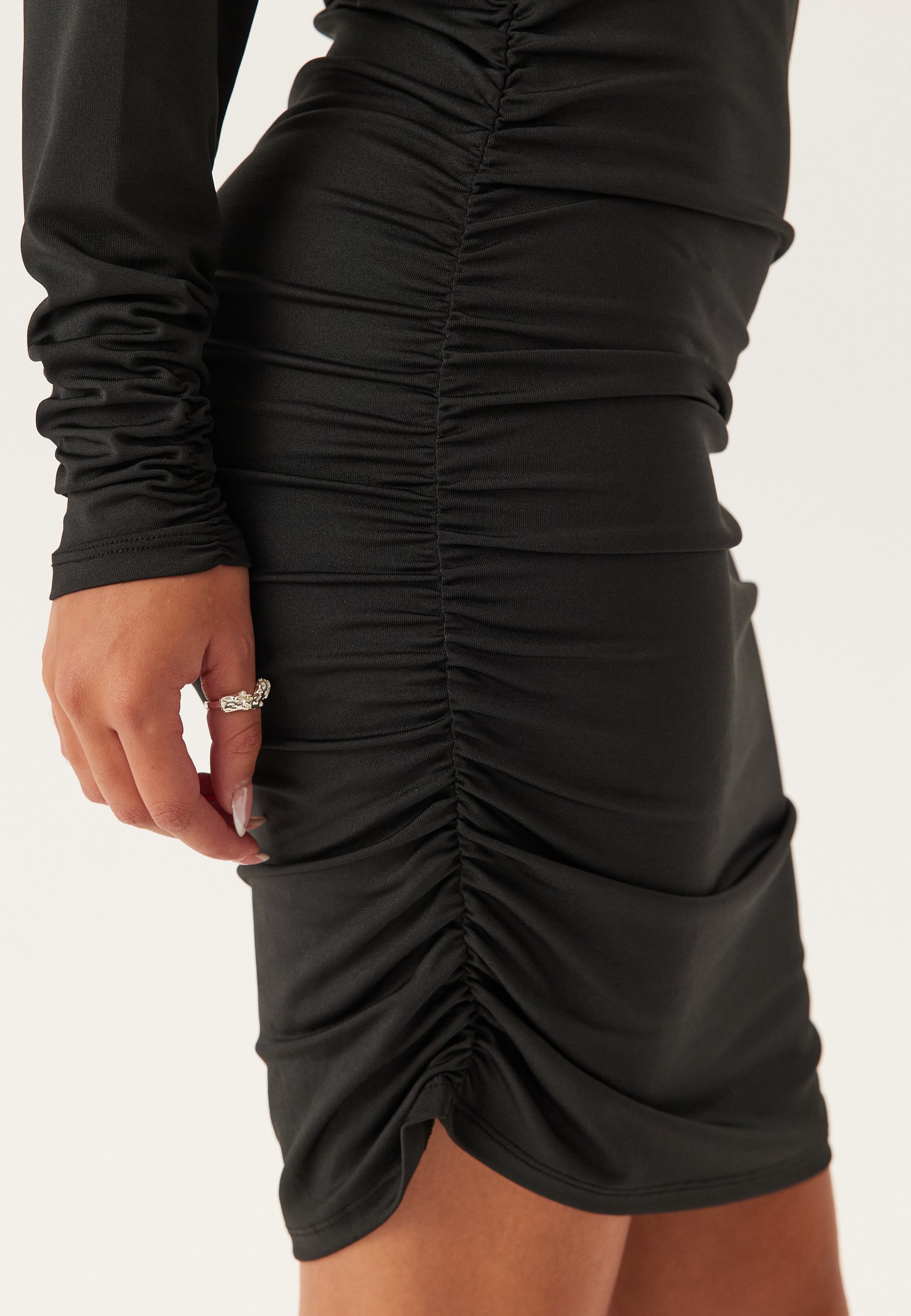 Elegant Long Sleeve Ruched Bodycon Mini Dress