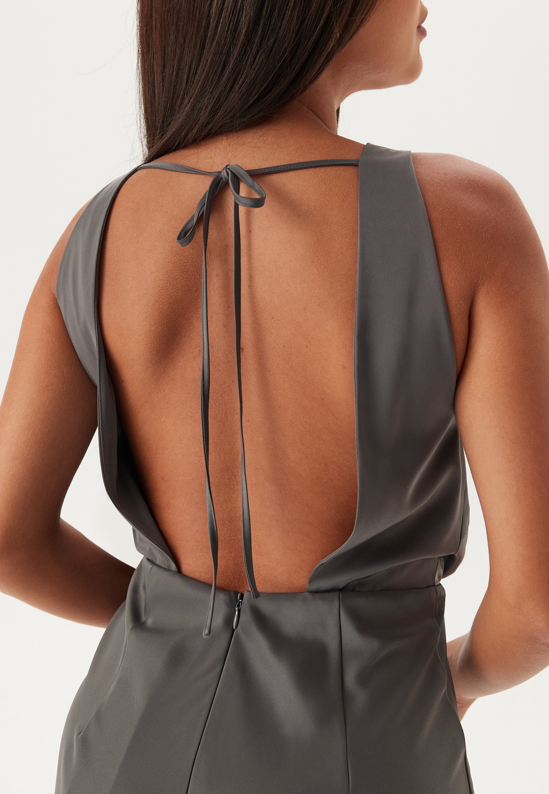 Satin Cowl Neck Open Back Midi Dress