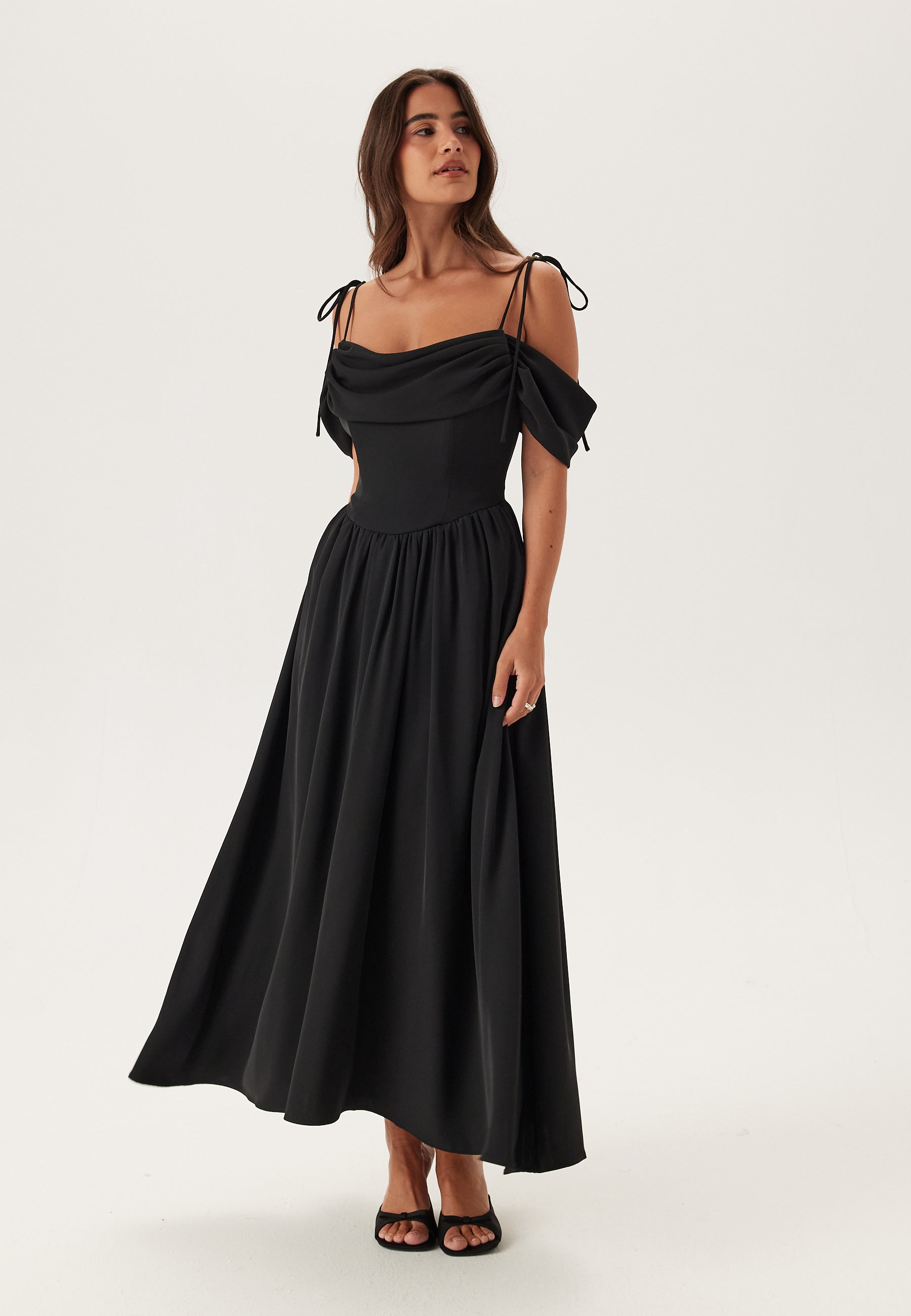 Elegant Off-Shoulder Black Maxi Dress