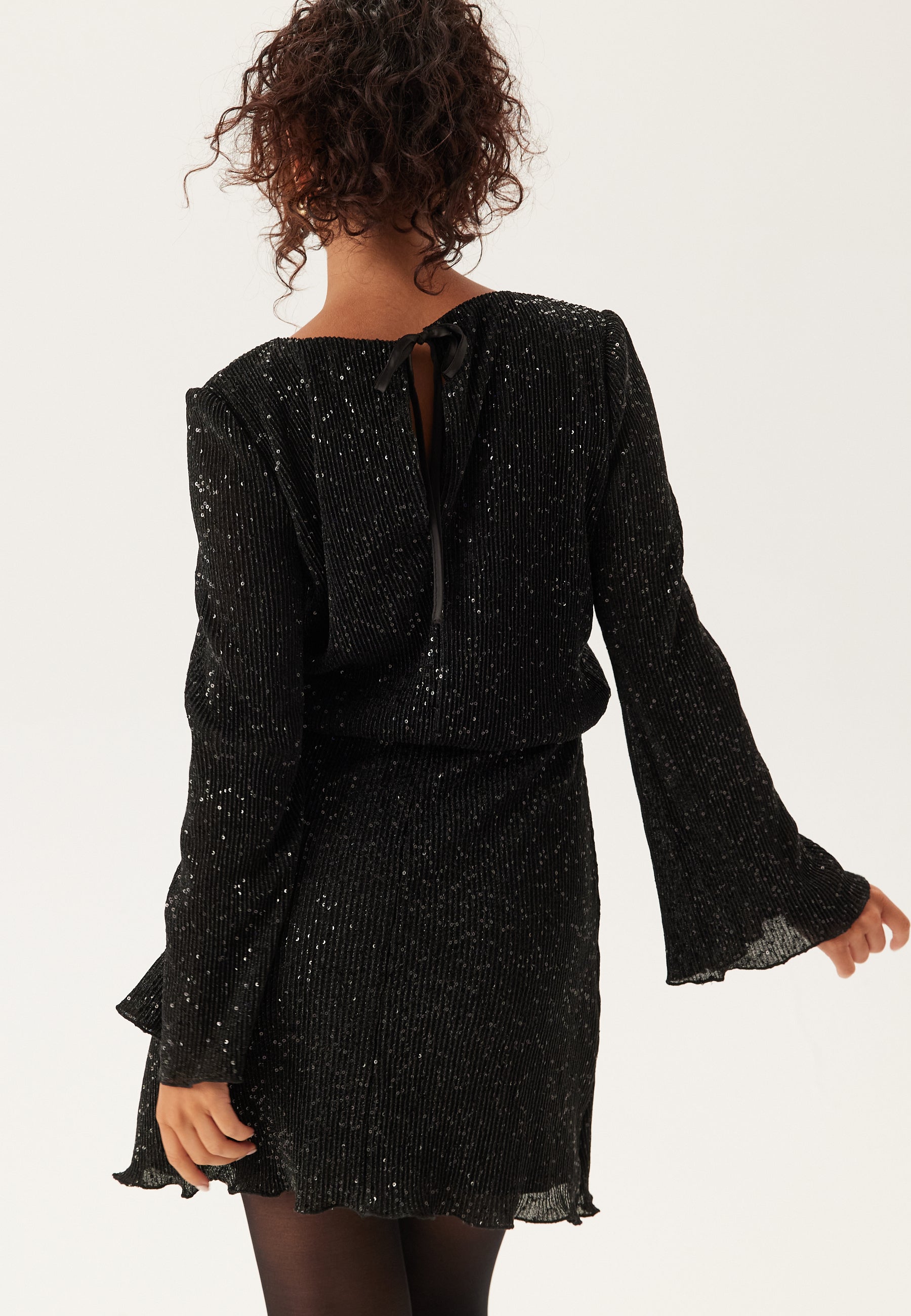 Black Sequin Long Sleeve Mini Dress