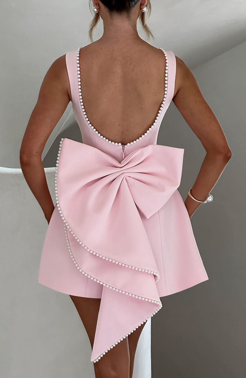 Backless Mini Dress with Oversized Bow Detail