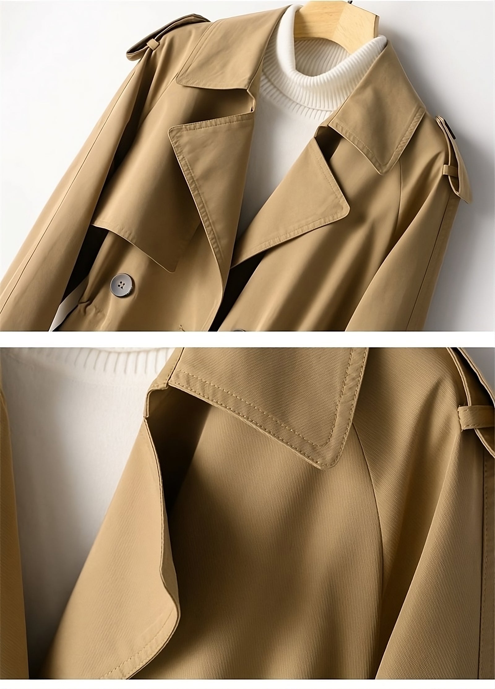 Double-Breasted Short Trench Coat with Belted Cuffs