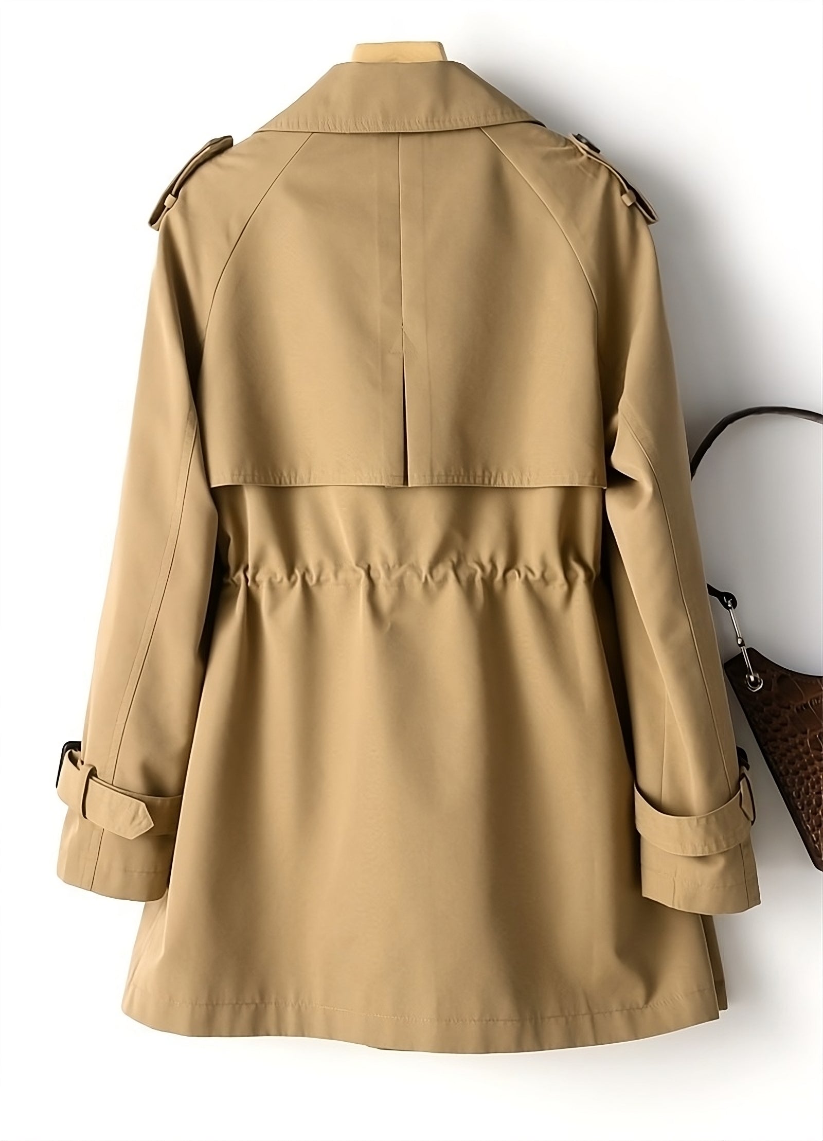 Double-Breasted Short Trench Coat with Belted Cuffs