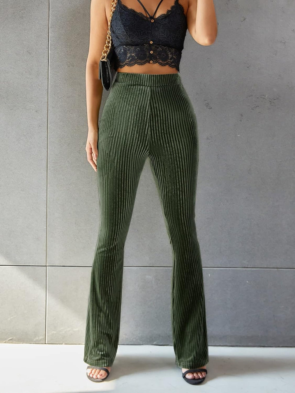 Velvet High-Waist Flared Pants for Women