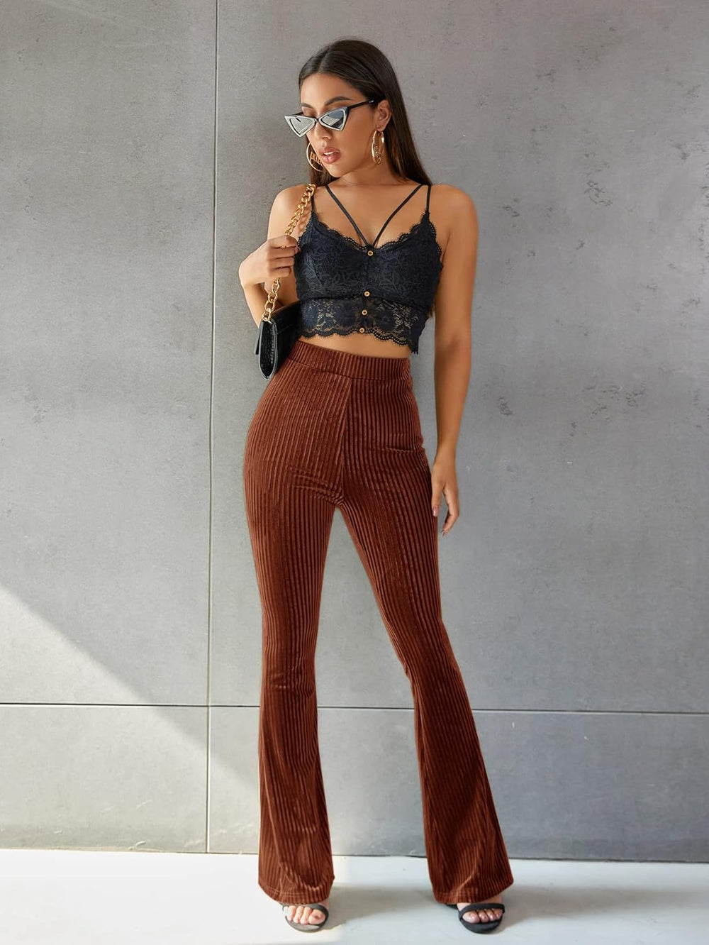 Velvet High-Waist Flared Pants for Women
