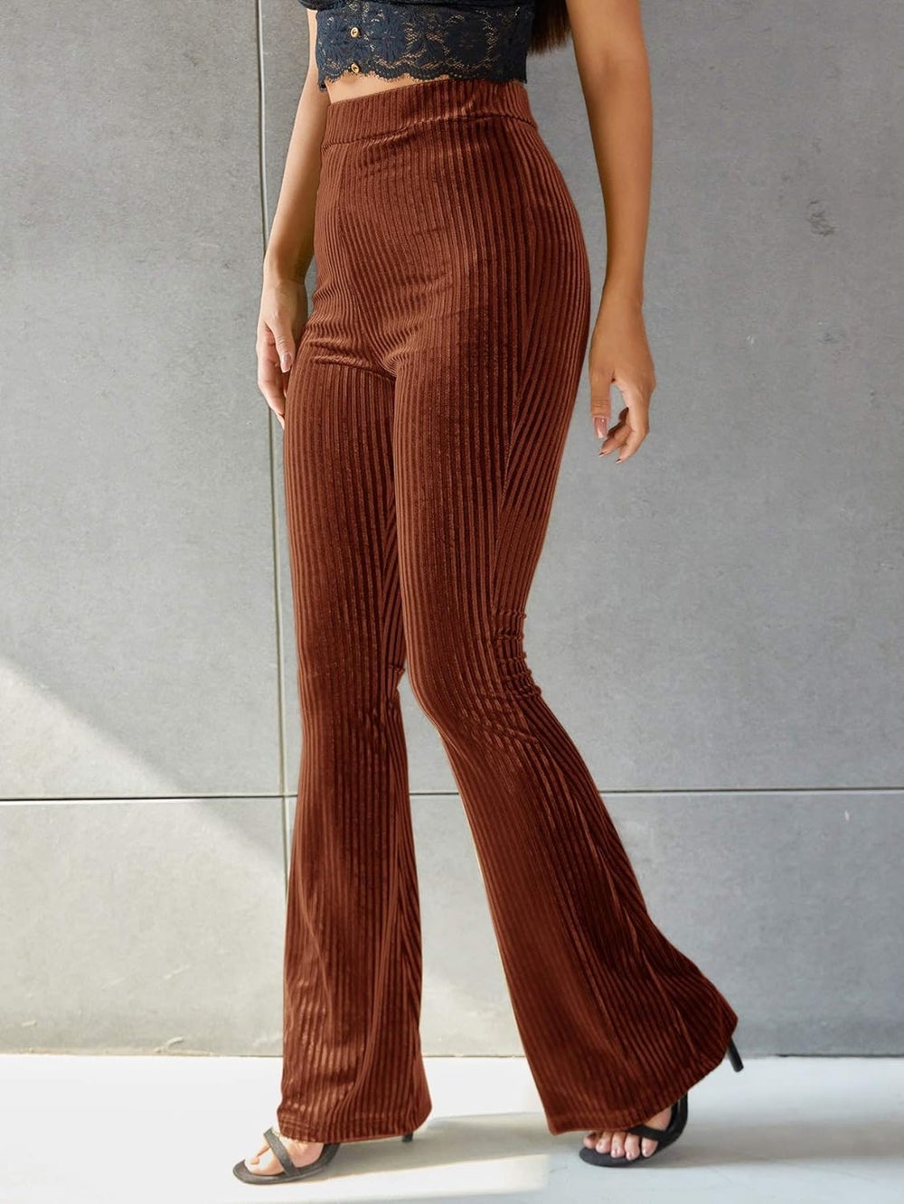 Velvet High-Waist Flared Pants for Women