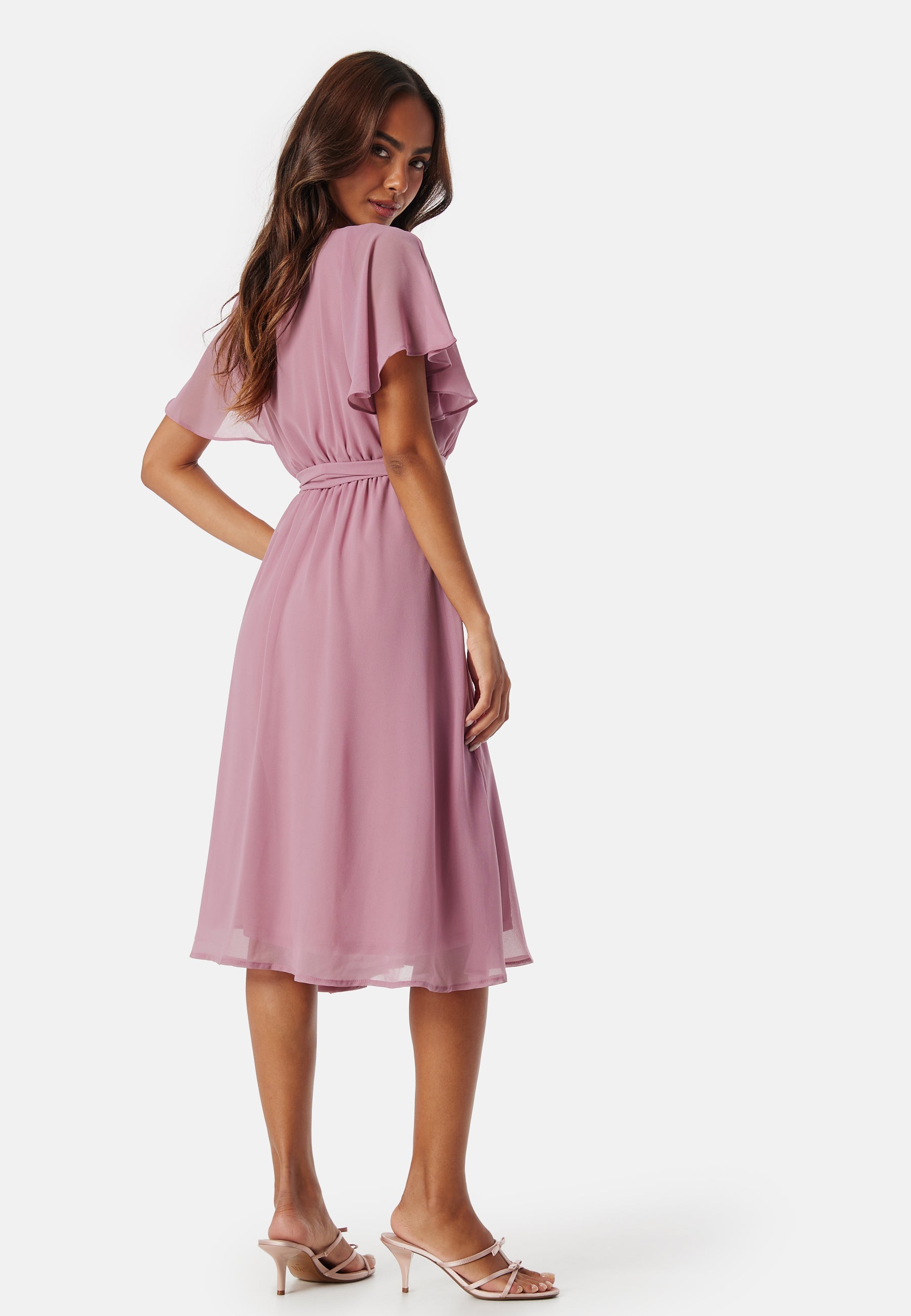 Flutter Sleeve Wrap Midi Dress