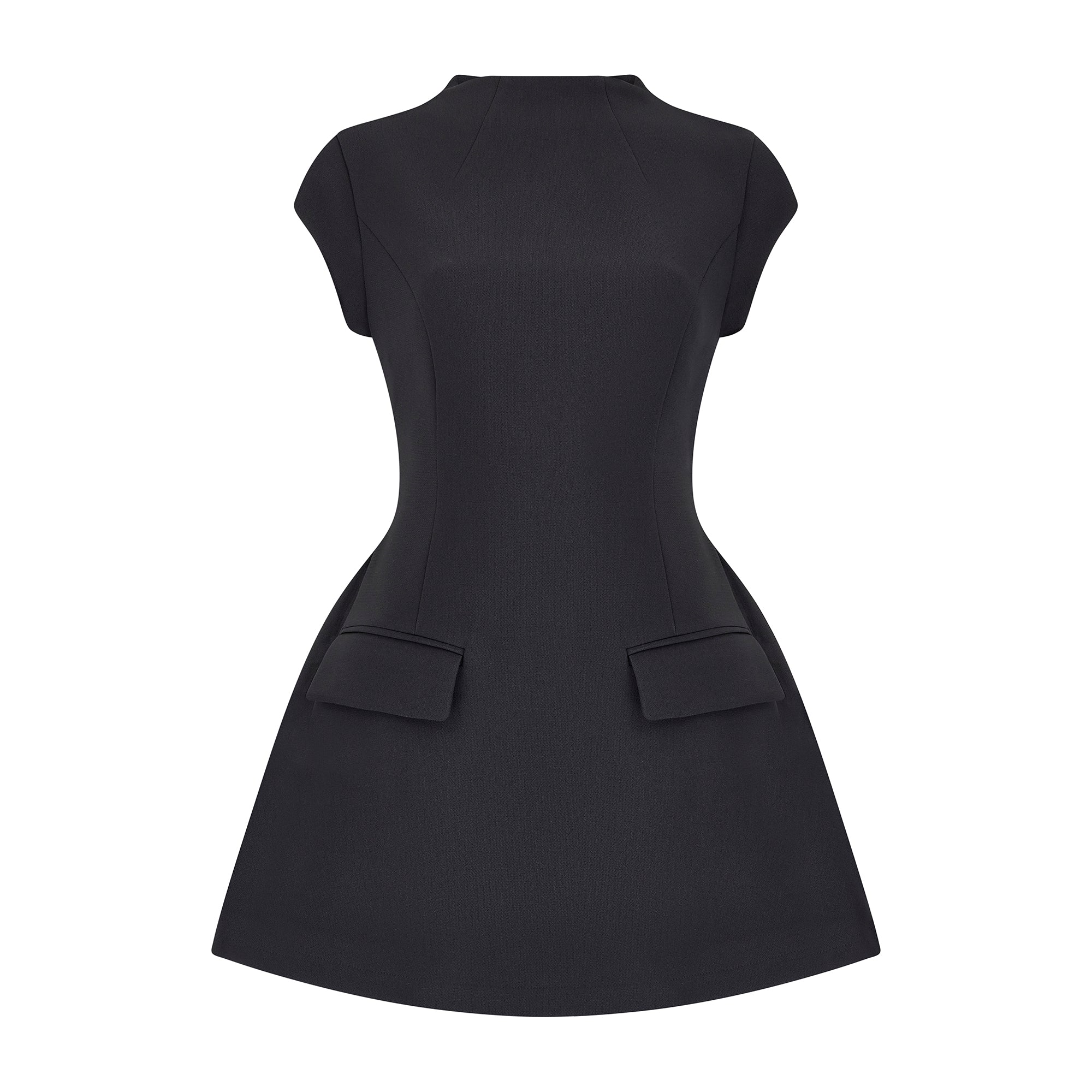 Structured High Neck Mini Dress with Cap Sleeves