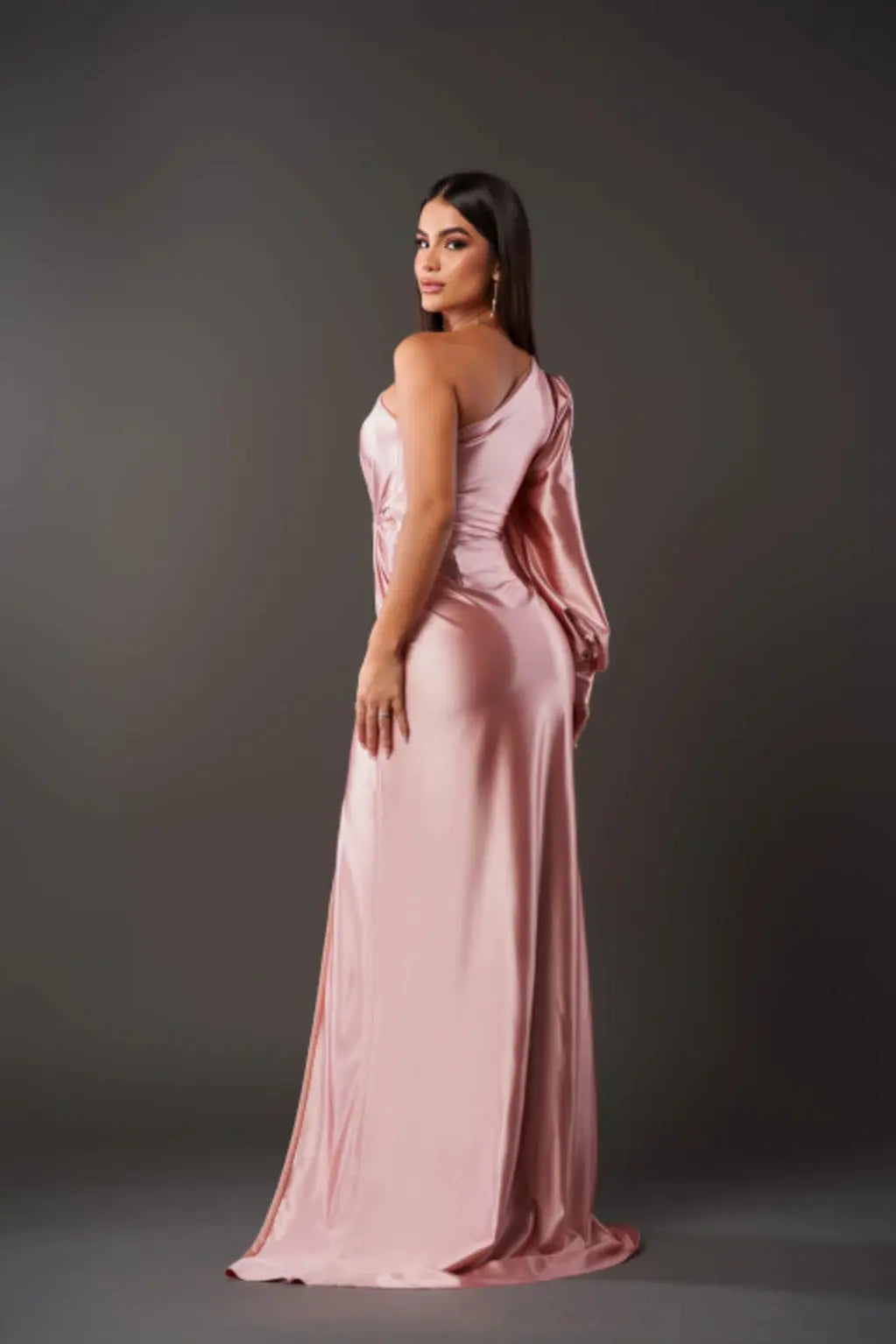One-Shoulder Satin Slit Maxi Dress – Elegant Evening Gown