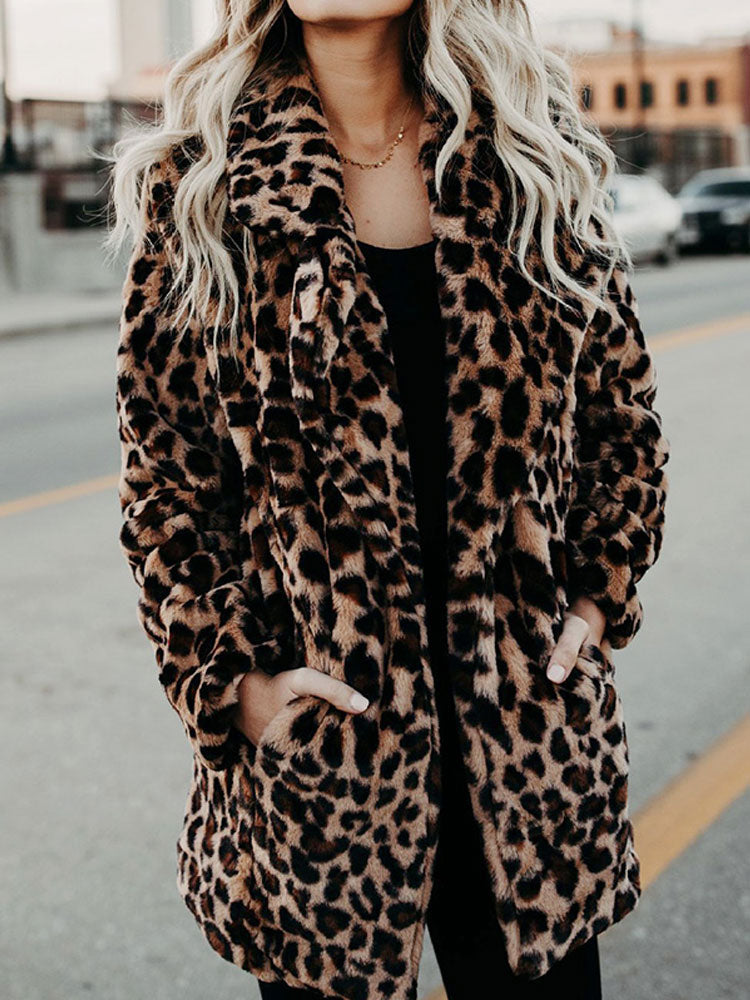 Leopard Print Faux Fur Coat for Women