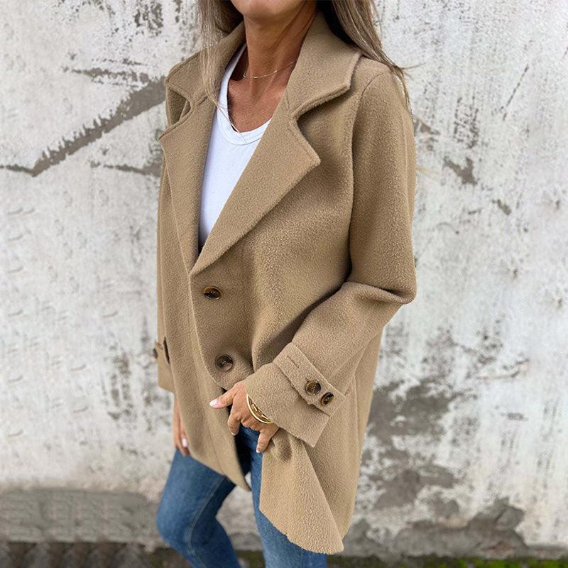 Double-Breasted Wool Blend Coat for Women