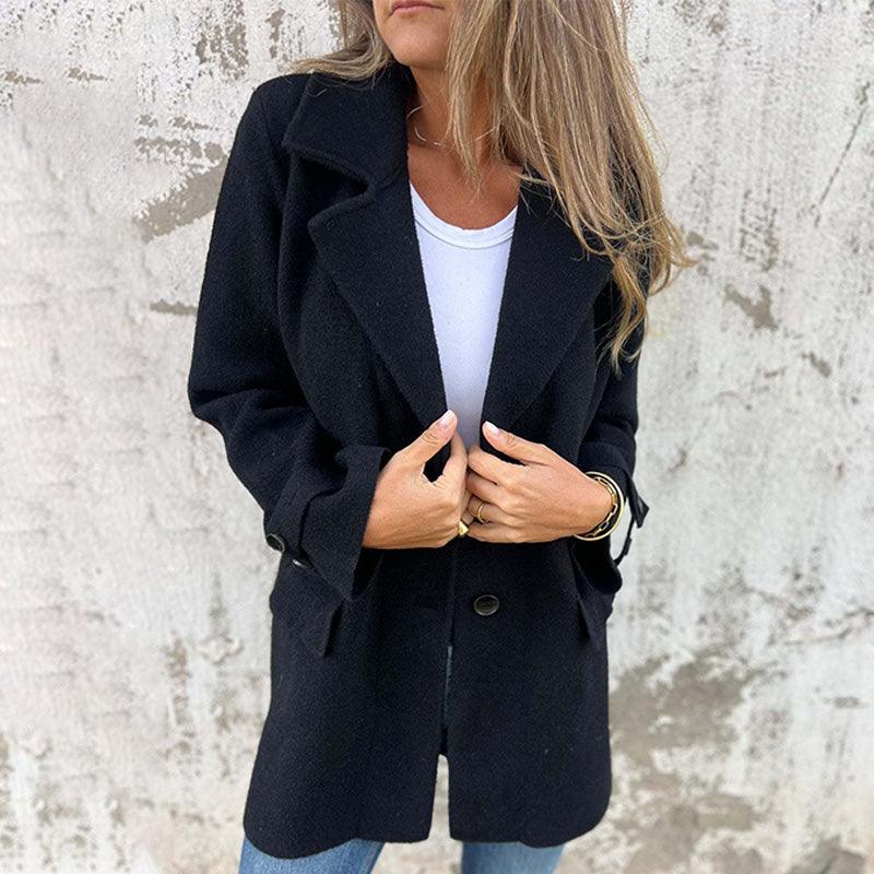 Double-Breasted Wool Blend Coat for Women