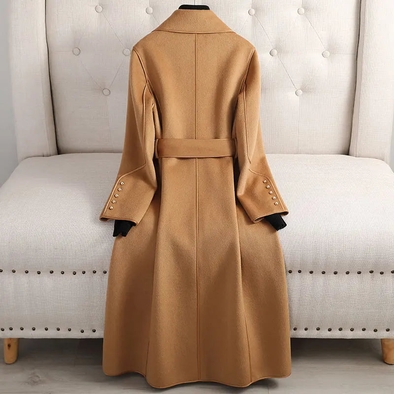 Long Belted Wool Trench Coat