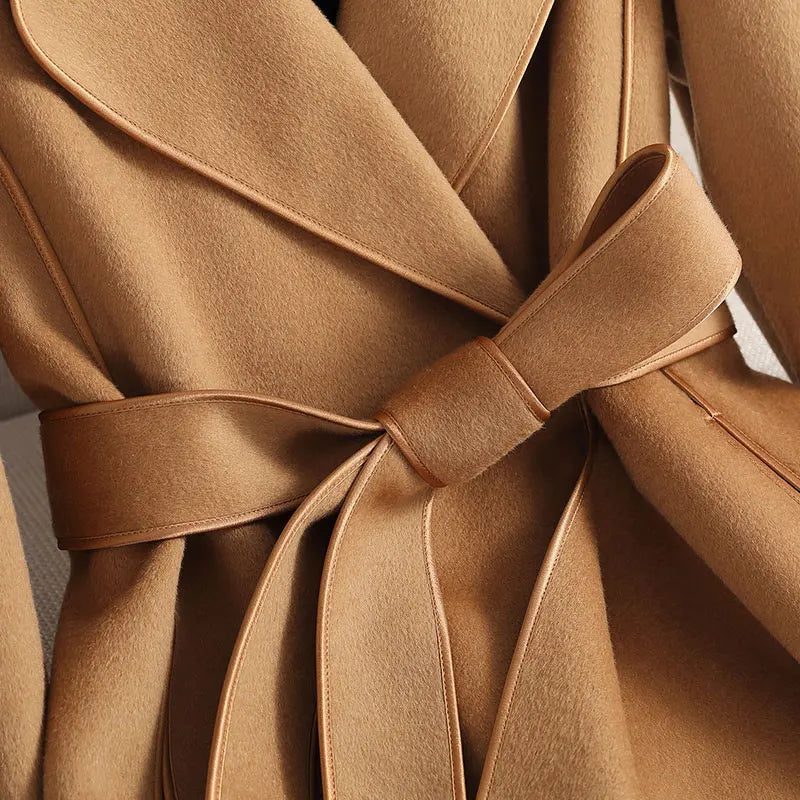 Long Belted Wool Trench Coat