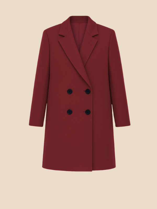 Women’s Double-Breasted Wool Blend Blazer Coat – Classic Longline Jacket