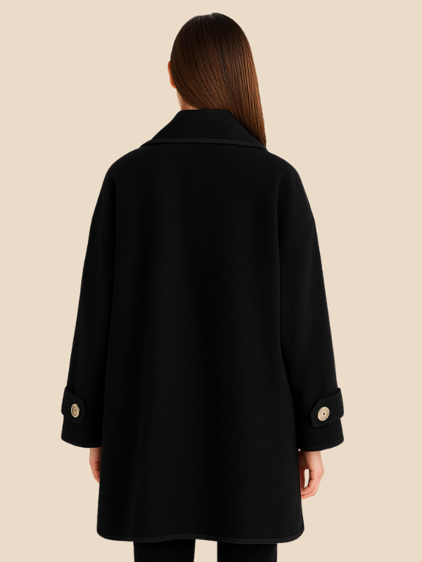 Women’s Hooded Wool Blend Cape Coat – Elegant Button Poncho Jacket