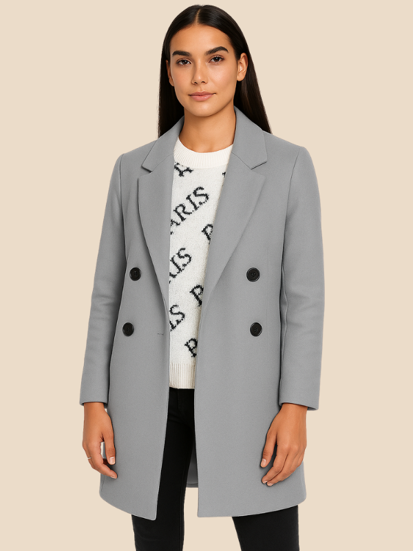 Women’s Double-Breasted Wool Blend Blazer Coat – Classic Longline Jacket