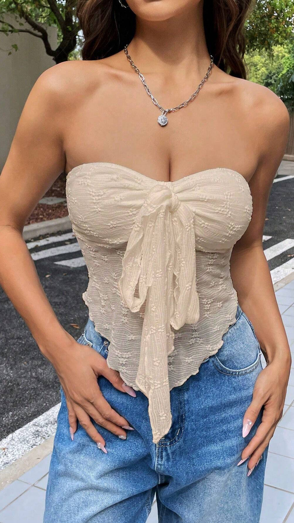 Strapless Bow Tie Bandeau Top for Women – Chic Summer Crop Top