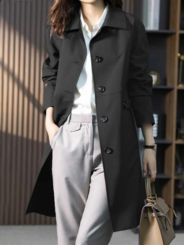 Classic Long Button Trench Coat