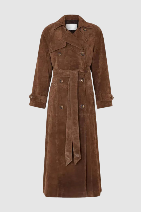 Long Faux Fur Belted Coat with Lapel Collar