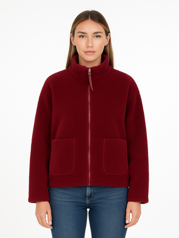 Oversized Teddy Fleece Zip-Up Jacket with High Neck