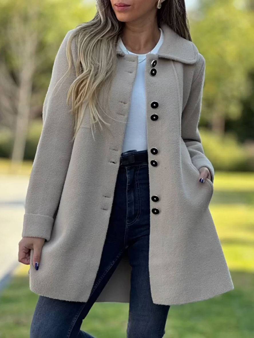 Classic Wool-Blend Button Coat with Collared Design
