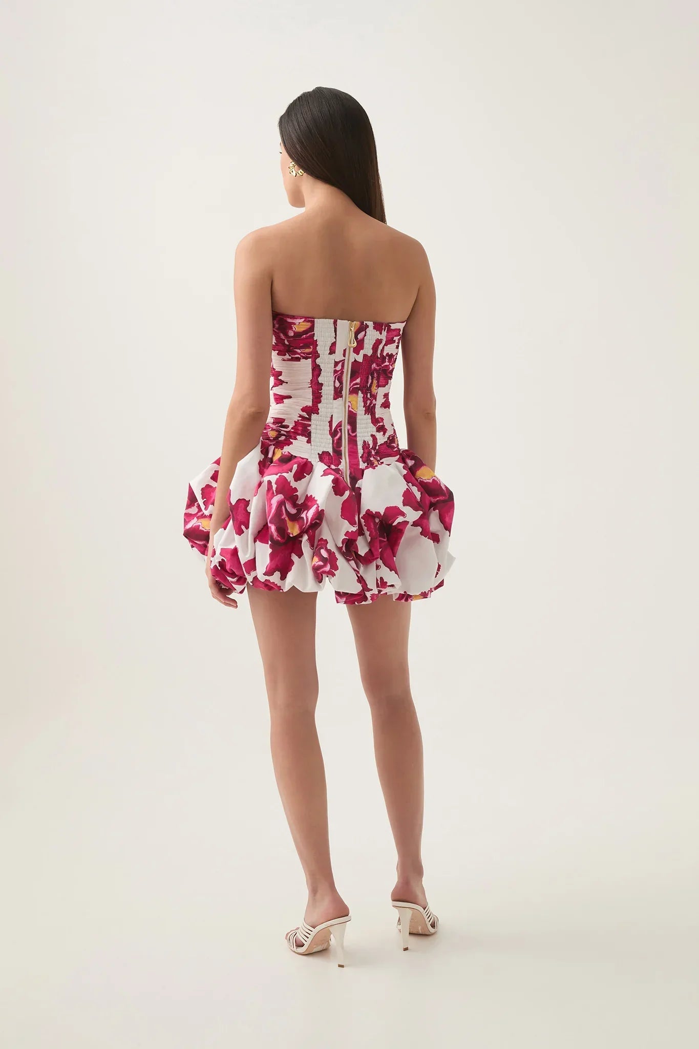 Blue and White Floral Strapless Mini Dress – Elegant Party Outfit