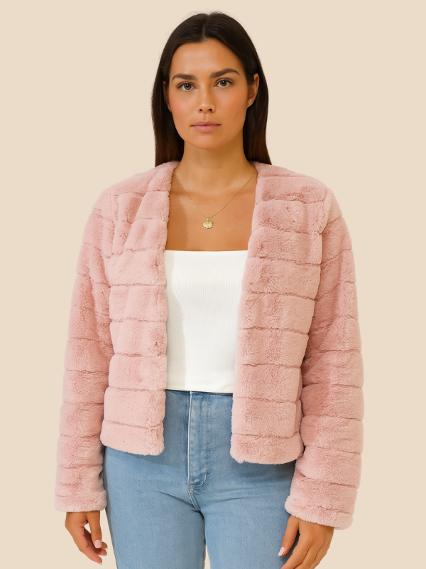 Women’s Faux Fur Short Jacket – Soft Plush Cropped Winter Coat