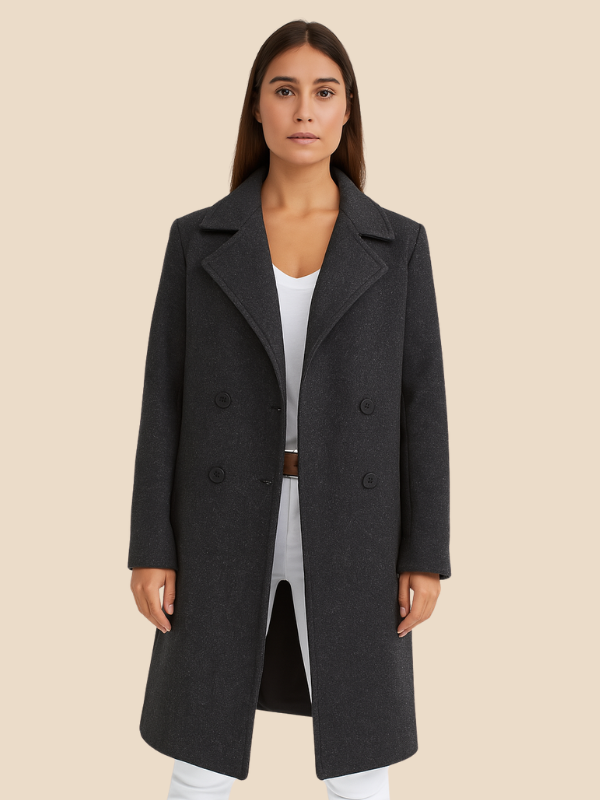 Double-Breasted Wool Blend Coat