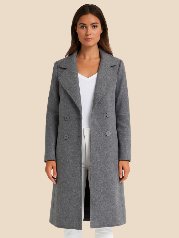 Double-Breasted Wool Blend Coat