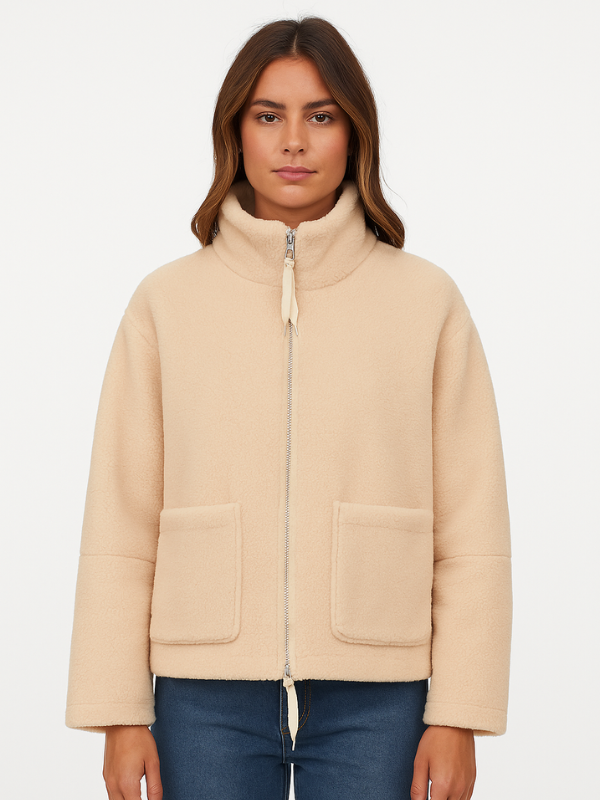 Oversized Teddy Fleece Zip-Up Jacket with High Neck