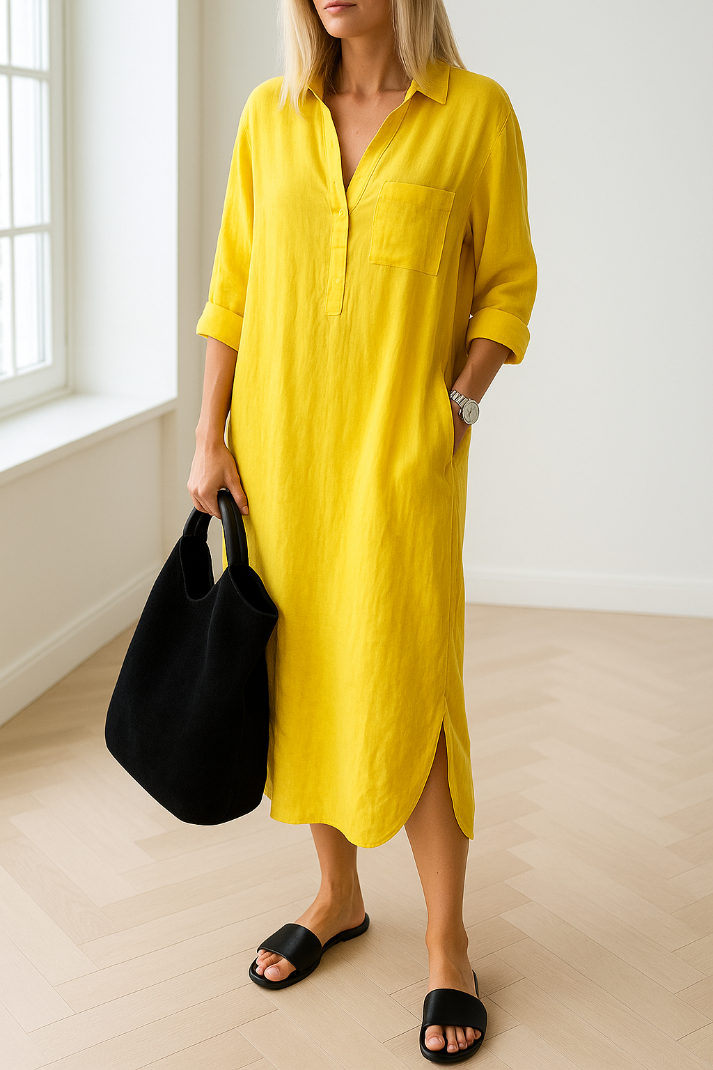 Casual Linen Shirt Dress for Women