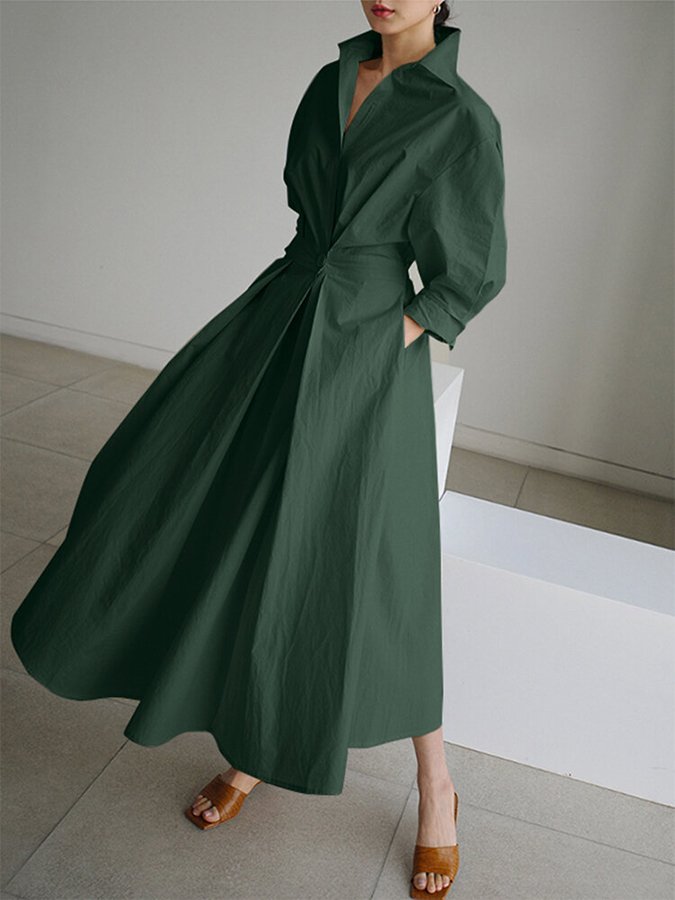 Long-Sleeve Belted Maxi Shirt Dress for Women