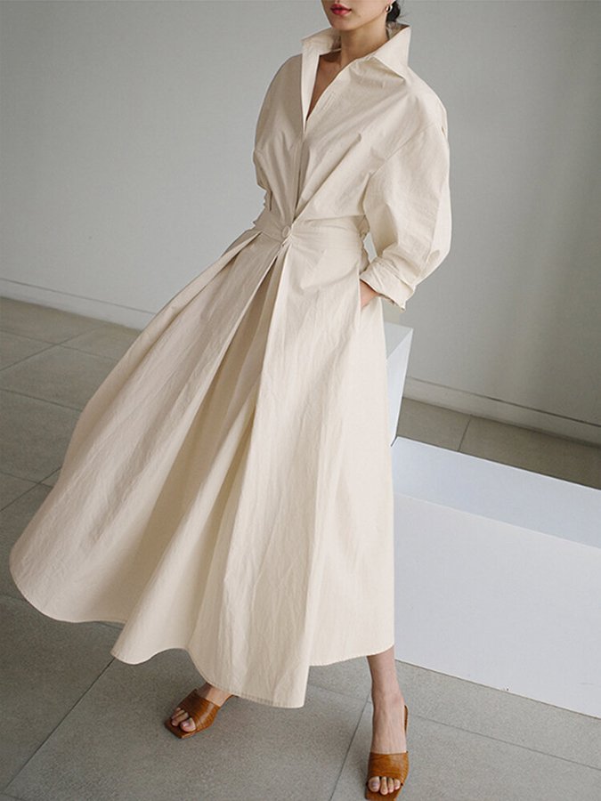 Long-Sleeve Belted Maxi Shirt Dress for Women